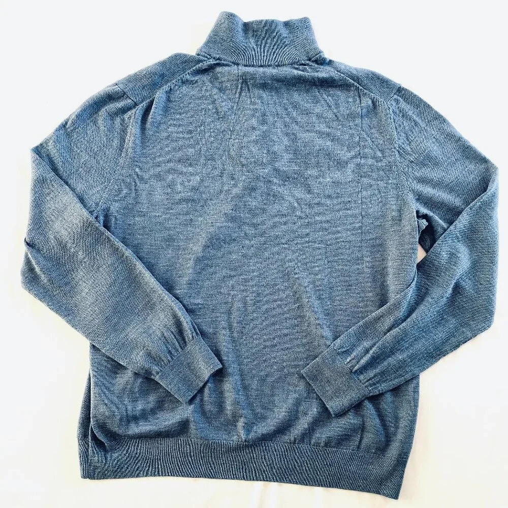 Banana Republic blue 100% merino wool 1/4 zip sweater Men's XL quiet luxury